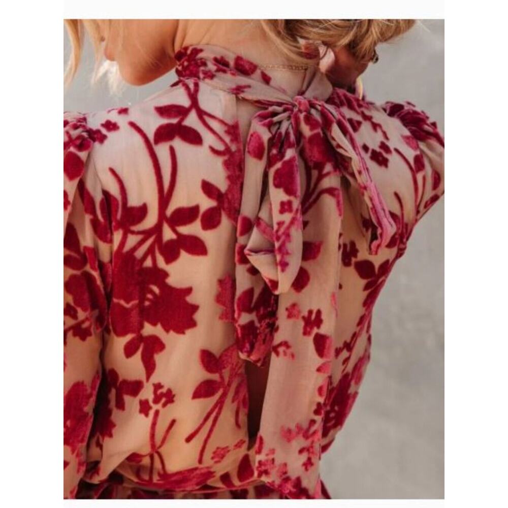 Vici Calgary Floral Velvet Burnout Tie Dress XL Mini Billowy Whimsy Boho Fairy - Picture 4 of 14